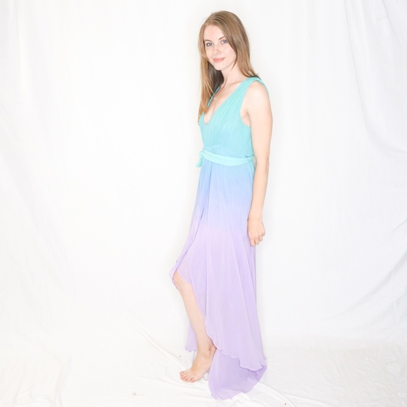 LUDI Ombre Teal Lilac Maxi Dress Belt VS 12 L - Picture 5 of 7